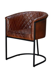 GINER Y COLOMER Chaise en cuir naturel avec piètement métal marron et noir - Assise 45 cm de large